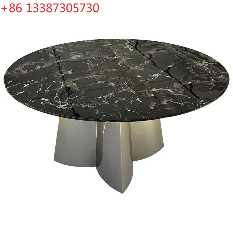 Italian minimalist black rose luxury stone round dining table light luxury modern dining table
