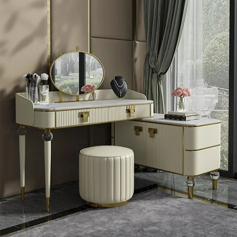 A  Light luxury dresser storage cabinet integrated bedroom custom marble post-modern L-shaped high-end makeup table