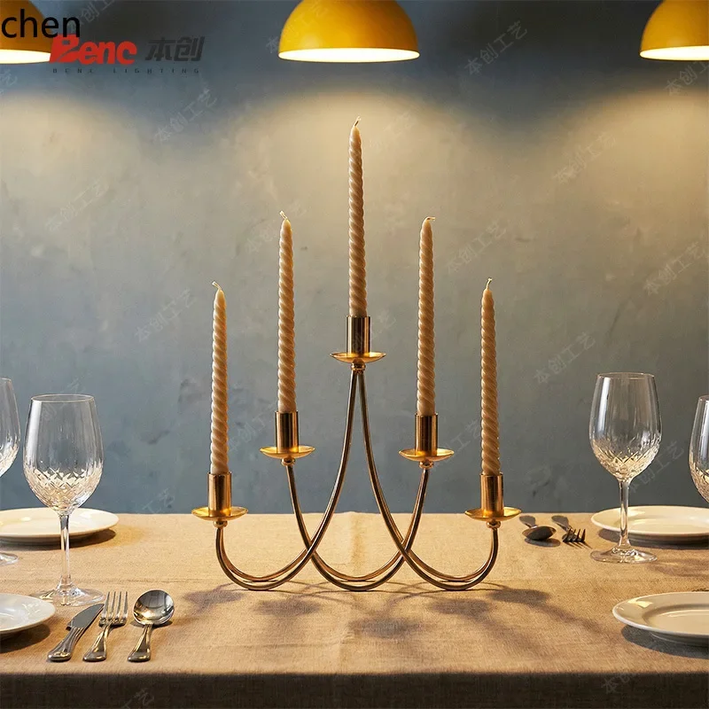 minimalist creative metal  candlelight dinner props light luxury line five-head decorative candle holder tabletop ornament
