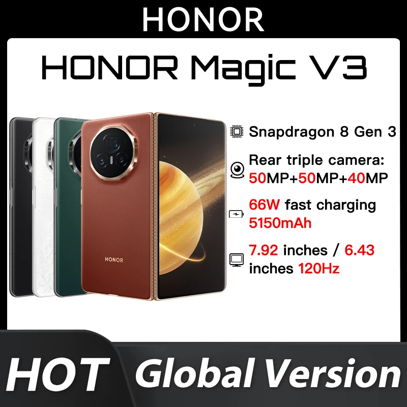 Новая оригинальная глобальная версия Huawei Honor Magic V3 Snapdragon8 Gen3 7,92 дюйма 2344x2156 OLED 4320 Гц 5150 мАч 66 Вт SuperCharge NFC