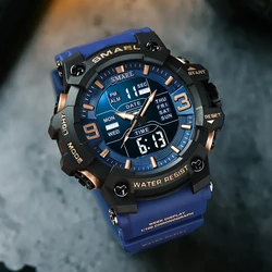 Men Watch Sport Waterproof LED Light Alarm Clock Dual Time Display Week Auto Date Wristwatches 8049 Quartz Watches Sports Time