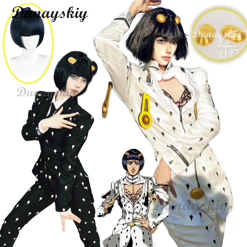 Anime Bizarre Bruno Bucciarati Cosplay Costume White Black Suits Uniform Women Hallowen Cosplay Adventure Bruno Wig Customized