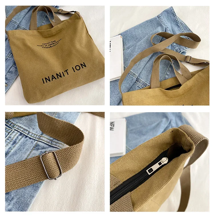 Waschbare, dicke Handtasche, modische Tasche mit großem Fassungsvermögen, japanische einfache Canvas-Umhängetasche, Unisex-Umhängetasche für Studenten, für den täglichen Gebrauch – Detail 7