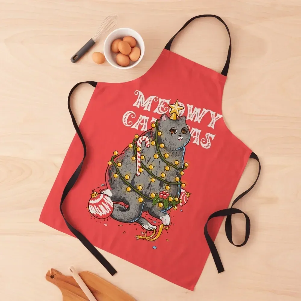 Christmas Tree - Ugly Holiday Sweaters Funny Chonky Blue British Shorthair Cat dressed as a Chritmas Tree | New Year 2021 Apron