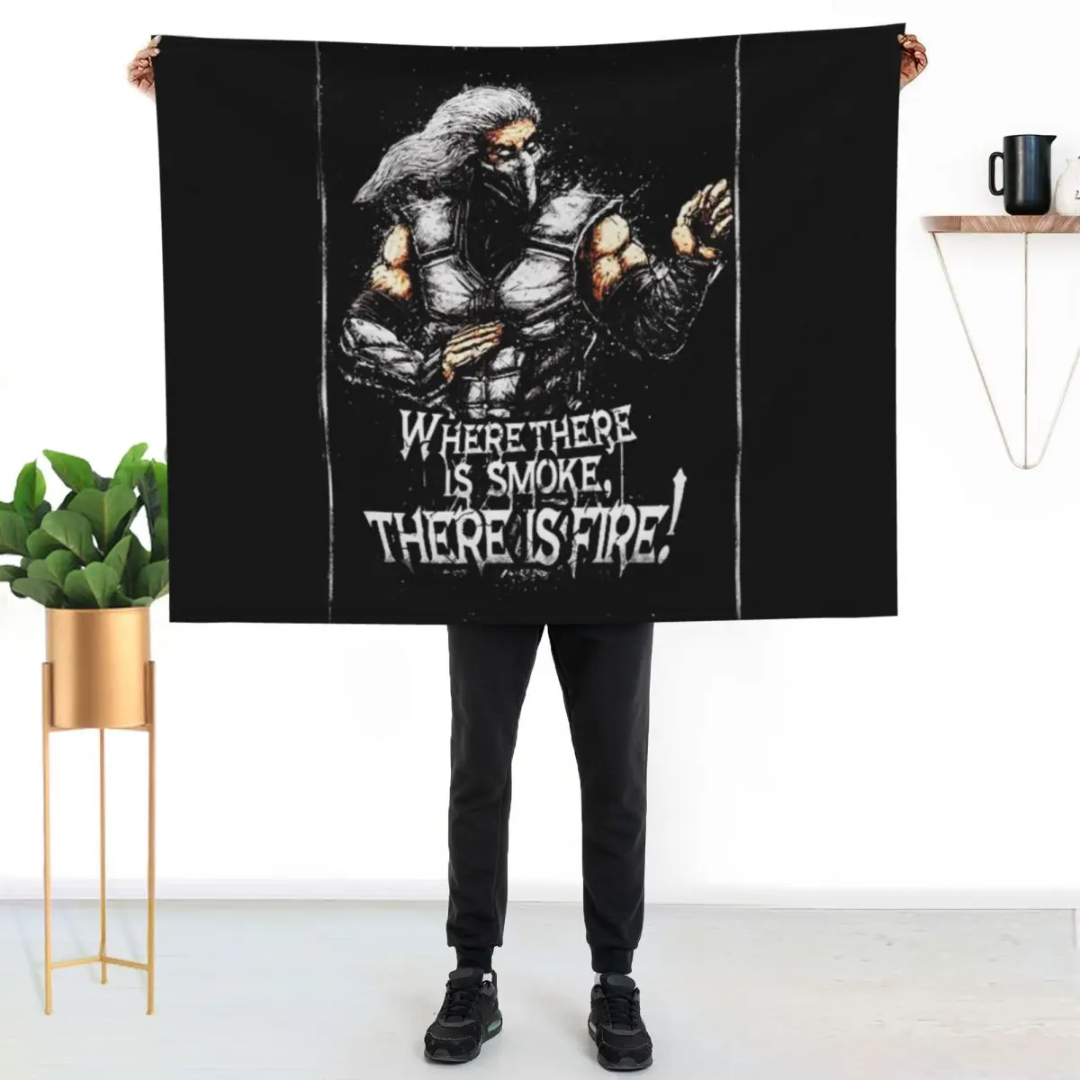Mortal Kombat Smoke Quotes Throw Blanket couch cozy soft plush fuzzy picnic outdoor blanket