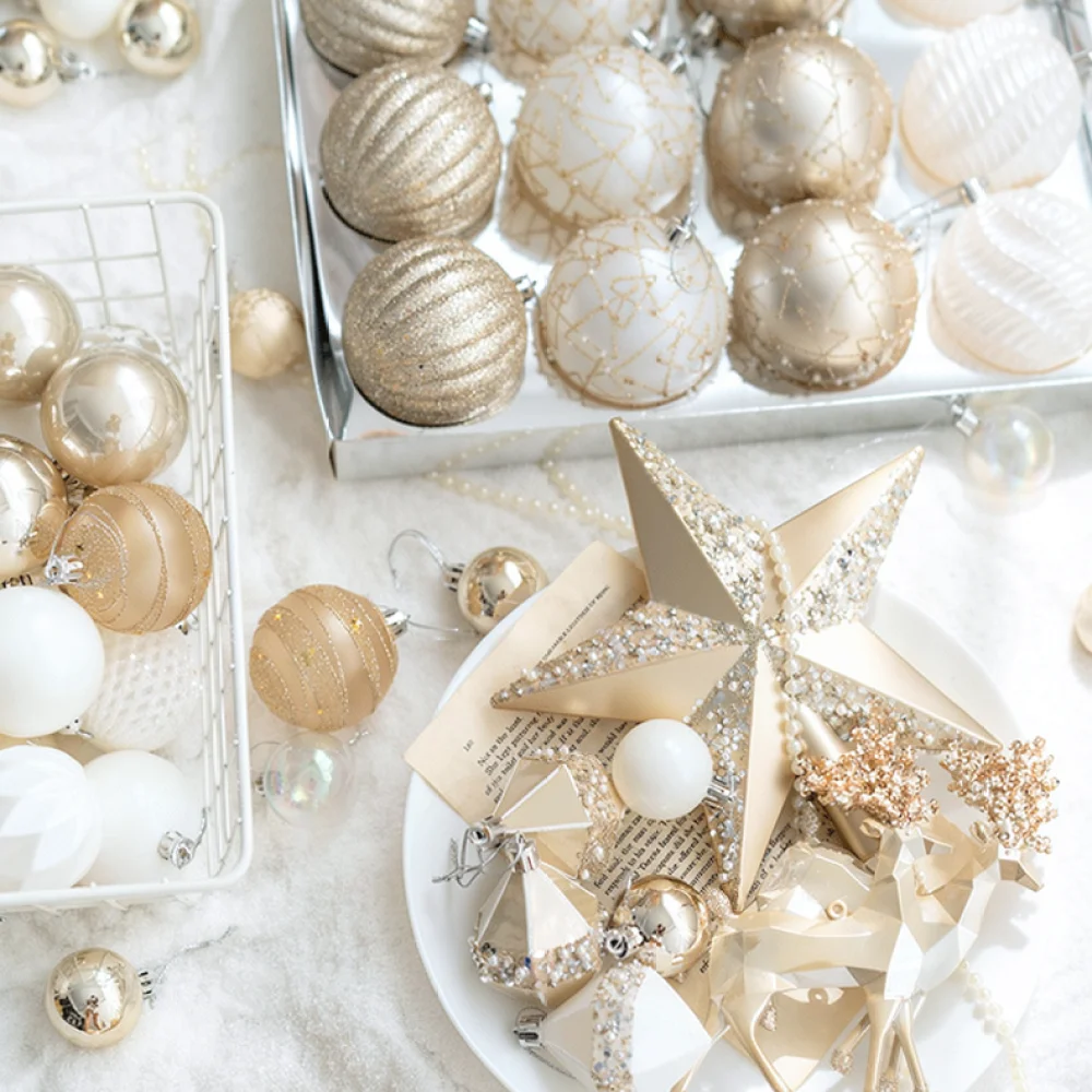 Champagne Christmas Tree Baubles Ornaments Hanging Pendants For Home Holiday Window Party Decor Shiny Electroplated PVC Sphere
