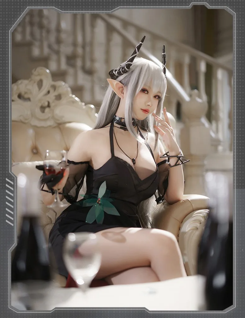 Game Arknights Mudrock Cosplay Costume Obsidian Outfit Dress Horn Offwhite Wig Carnival Uniform Christmas Prop Char_311_mudrok