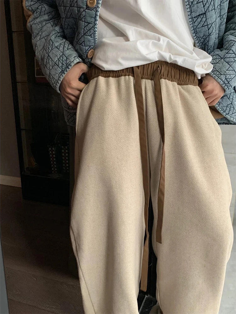 

American Retro Tweed Pants Men's Loose BF Lazy Sle High Waist Straight Leg Casual Trousers Winter Season Classic Faion