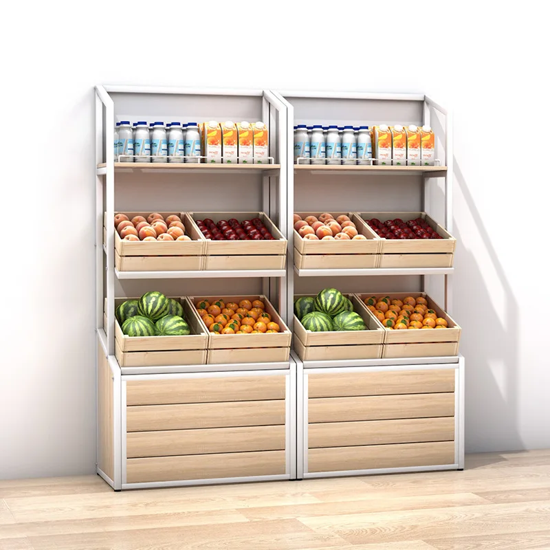 Fruit Shelf Display, Multi-layer Snack, Wall-Mounted Single-Sided Fruit and Vegetable,Solid Wood Supermarket Shelf, Nut Gift Box