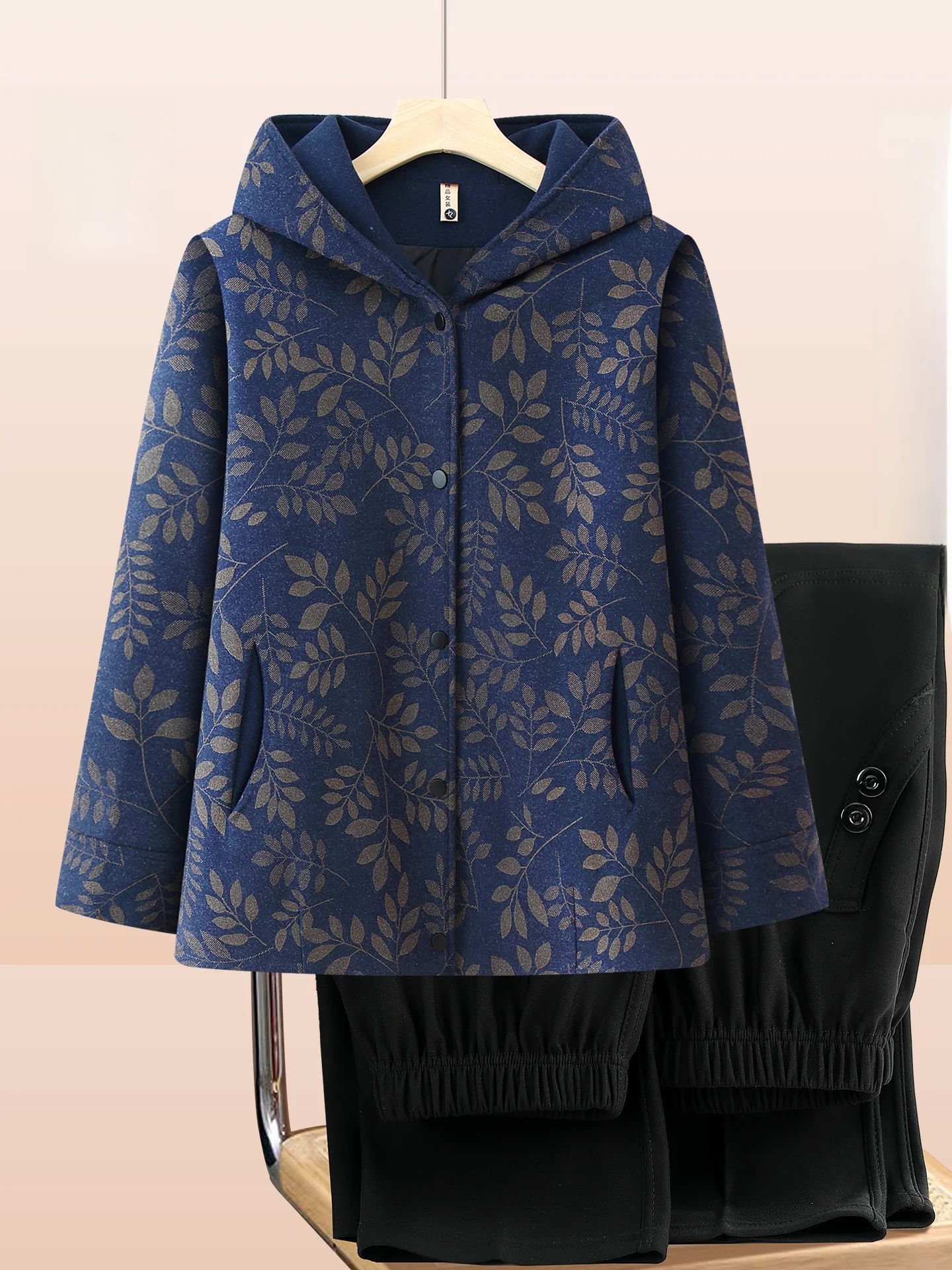 

Large Size Winter Coat for ly Women Casual Loose Fit Woolen Jaet with Hood Stand Body ape Long Pants Thermal Wear