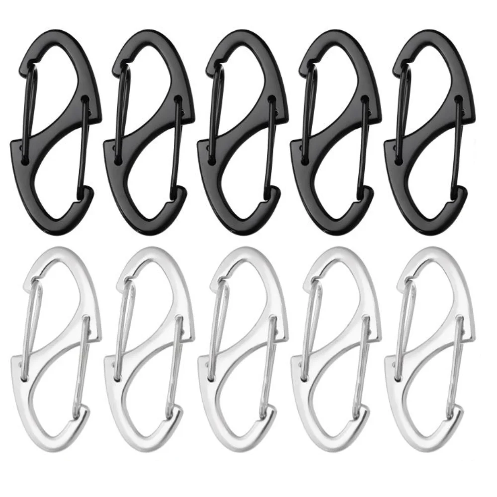 10PCS S Double Carabiner Set Camping EDC Survival Climbing Spring Backpack Clasps Keychain Tactical Gear Hooks Key Chain Clip