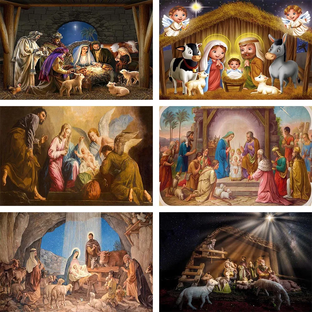 Mehofond Christian Jesus Birth Scene Backdrop Christmas Nativity Party Sheep Vinyl Photography Background Photo Studio Photocall