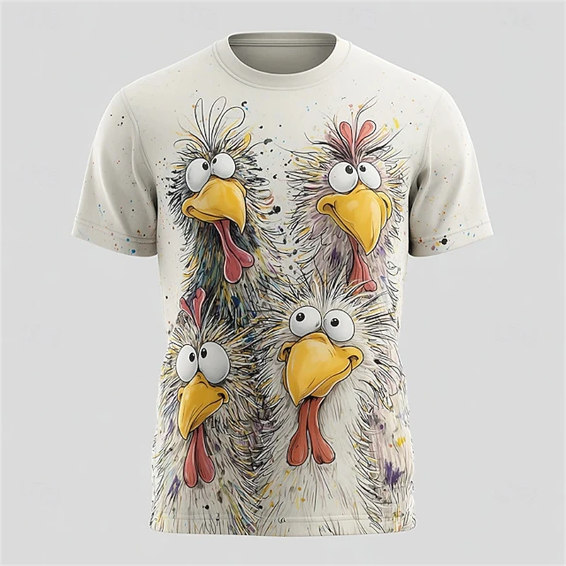 Funny Men's T-Shirt with Chicken Design Summer Casual Short-Sleeve T-Shirt Street Style Crew Neck Pullover Men's Oversized Top
