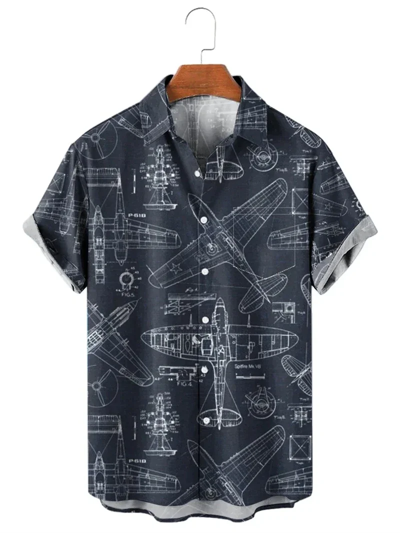 Vintage Shirt for Men 3d Map Printed Short Sleeve Male Shirt Lapel Button Men's Clothing Casual Fashion Tops Oversized Tshirt