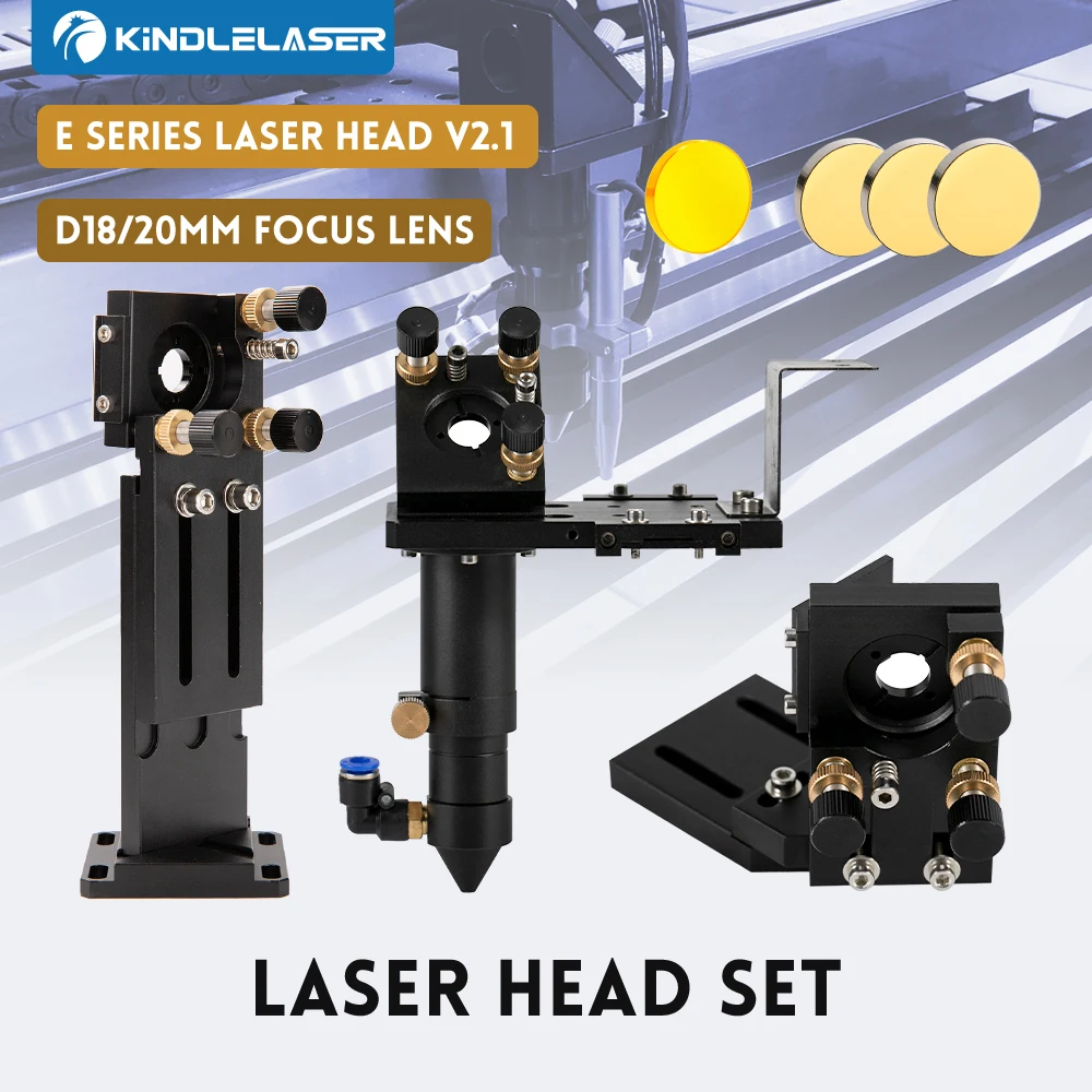 KINDLELASER E Series: CO2 Laser Head Set + 1 Pcs Focusing Lens + 3 Pcs Si / Mo Mirrors for Engraver Cutting Machine Parts