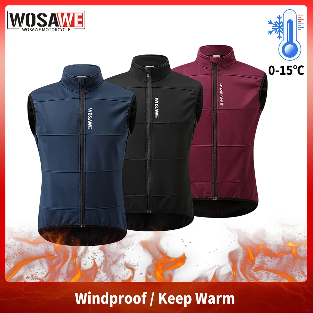 WOSAWE Men Motorcycle Vest Warm Sleeveless Jackets Motorbike Wind Gilet Autumn Winter Waistcoat Hunting Running Fishing Vest