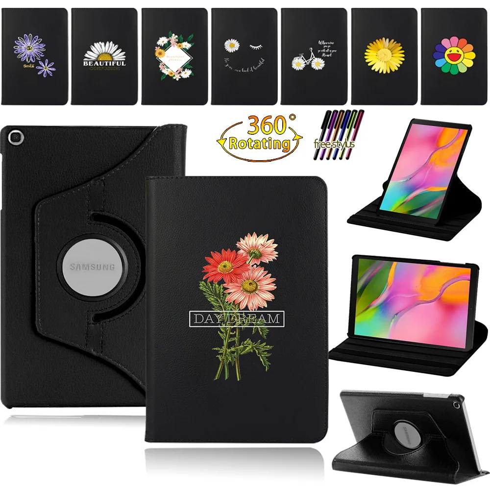 Tablet Stand Cover for Samsung Galaxy Tab A 10.1 2019 T510 T515/Tab S6 Lite P610 360 Degrees Rotating Leather Daisy Series Case