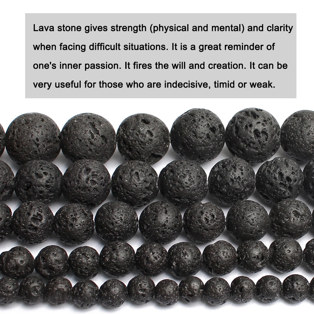 Natural Black Lava Round Stone Beads for Jewelry Making Handmade DIY jewelry Pendant Bracelet Symbolizes Willpower Creativity