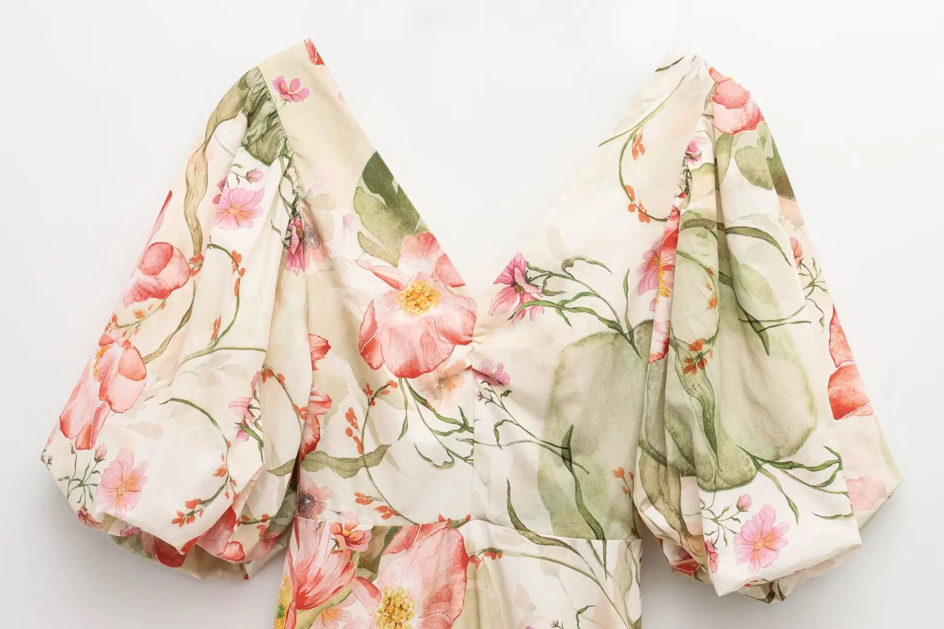 여름 새로운 프랑스어 우아한 꽃 프린트 드레스 스위트 여성 v-목 랜턴 슬리브 슬림 파티 드레스 캐주얼 홀리데이 베스 티드 투투