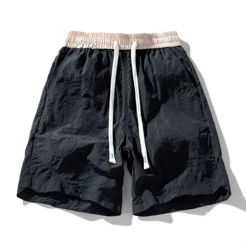Beach Style Contrasting Colors Casual Shorts Summer Stylish Elastic Drawstring Korean Men's Clothing Straight All-match Shorts
