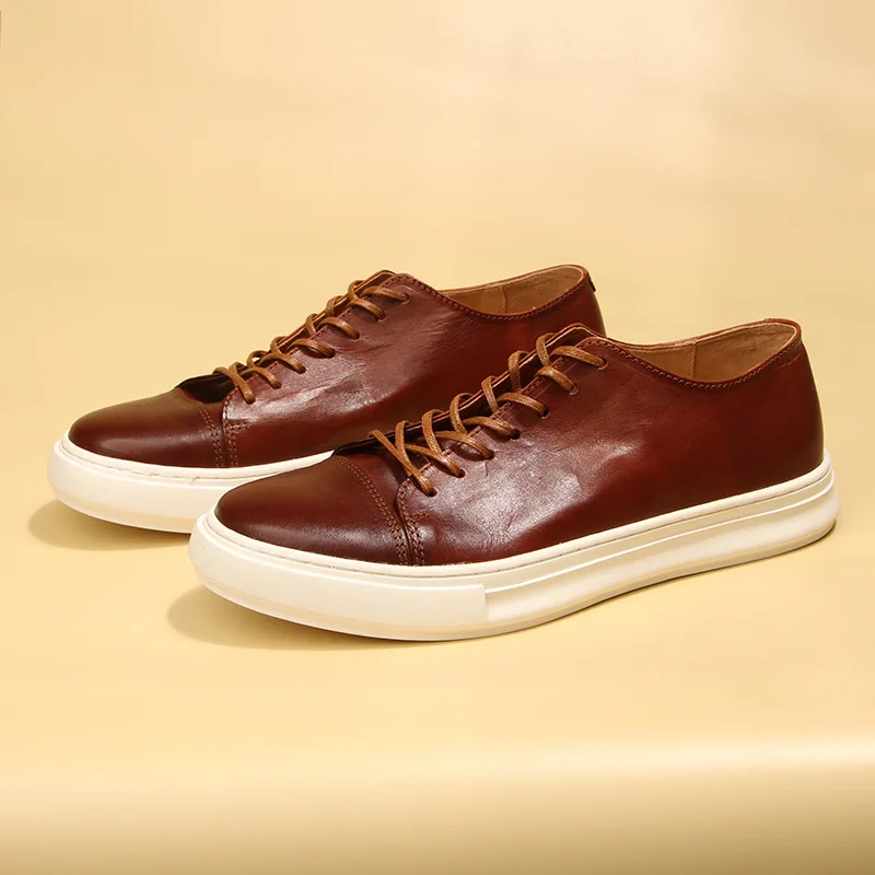 Young Men Genuine Leather Basic Lace Up All-match Shoes Classical Ancient Sport Sneakers Leisure Time Flats