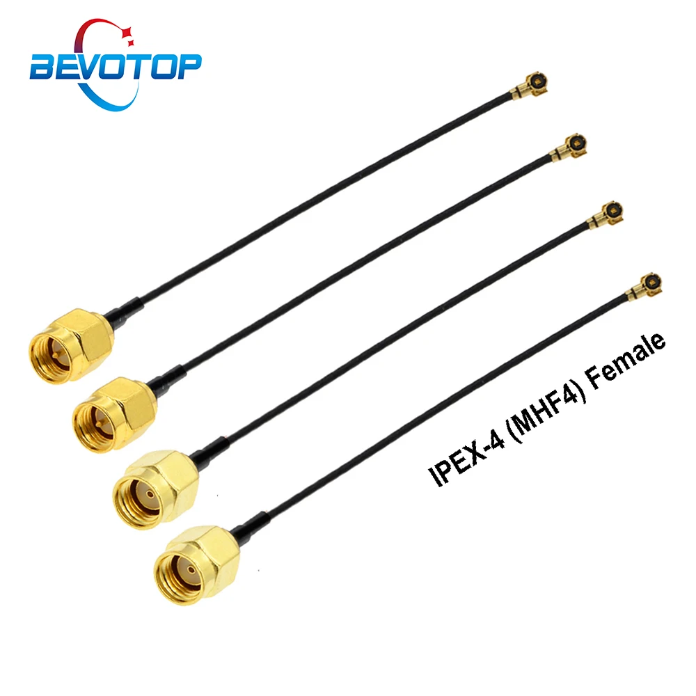 BEVOTOP 100pcs  4 Cable -4 4 Female to RP-SMA/SMA Male Plug WIFI Antenna Pigtail Jumper RG0.81MM Extension RF Cable