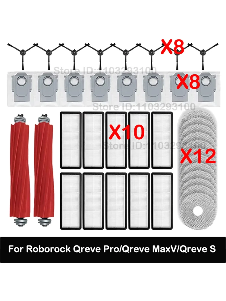 Replacement HEPA Filter & Main Side Brush for Roborock Qrevo Pro/P10 Pro/Qrevo MaxV/Qrevo S Robot Vacuum Cleaners
