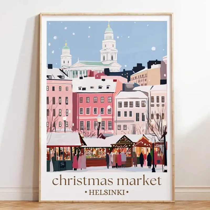 Helsinki Christmas Market Print, Finland Winter Poster, Holiday Decor, European Festive Wall Art