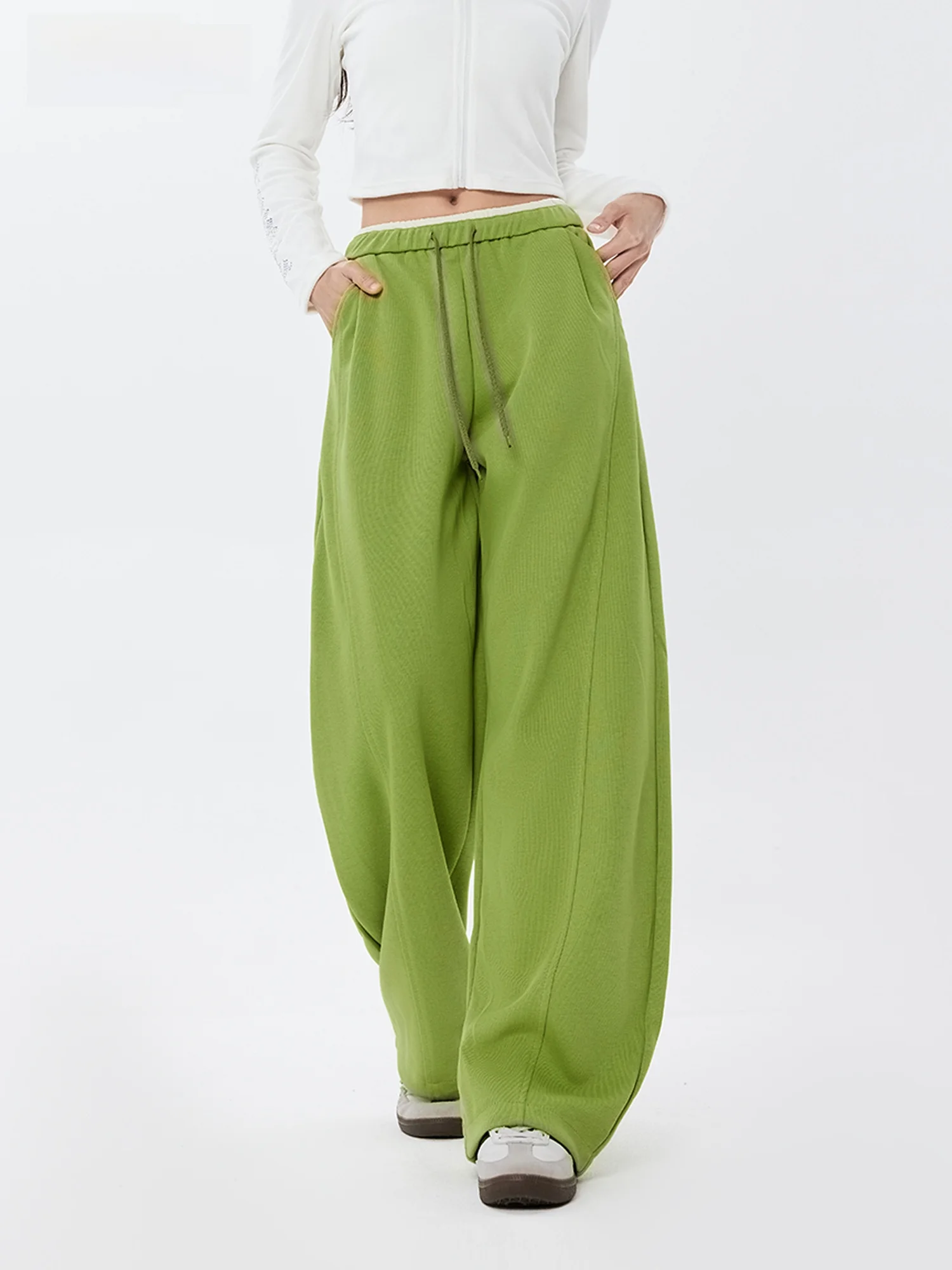 

Женские повседневные брюки в американском стиле, летние, новые, свободные, с цветными вставками, на резинке, широкие штанины, уличный стиль, простой дизайн, хлопок