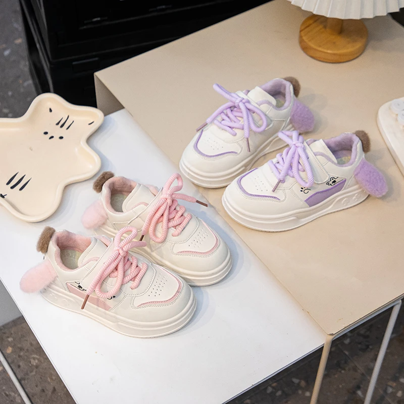 

2025 New Children's High Quality White Shoes Bow Girls Casual Board Shoes Models Pink Soft Students Kids Sneakers Детская Обувь