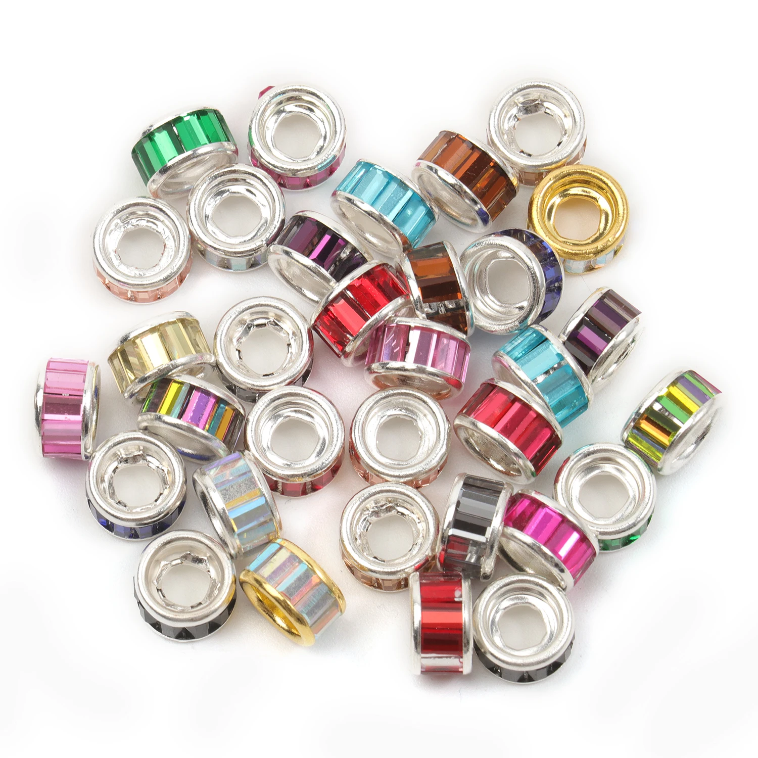 10pcs/lot 10mm Round Rhinestone Crystal 4mm Big Hole Rondelle Spacer Beads for Jewelry DIY Making Bracelet Necklace Accessories