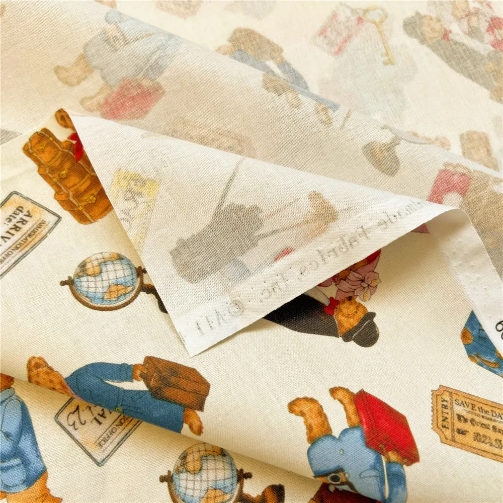 vintage Travel Bear pattern cotton fabric plain dress fabric handmade DIY curtain tablecloth