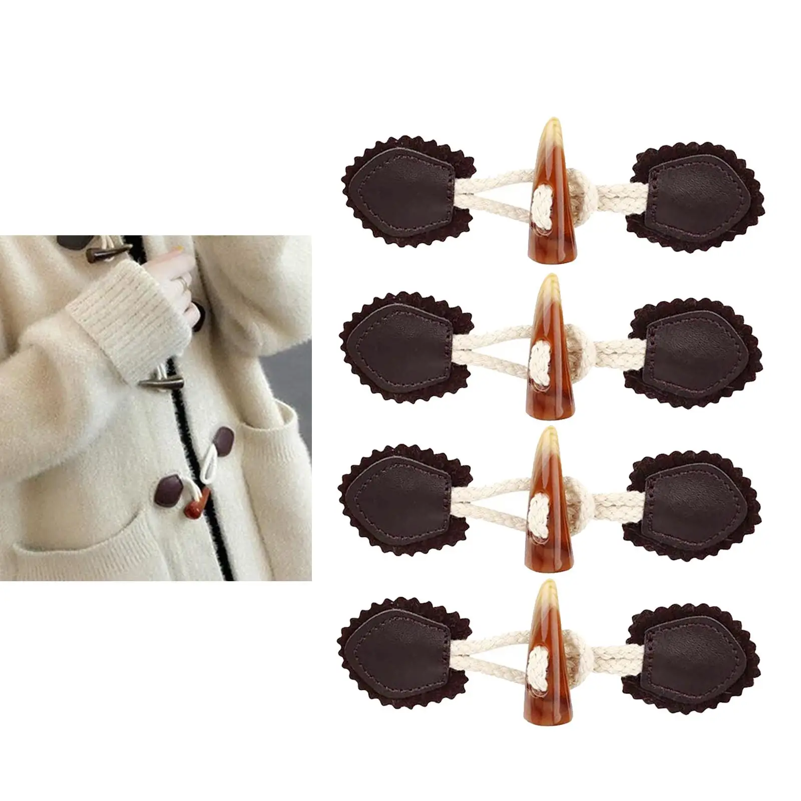 Leather Horn Toggle Button Duffle Coat Jacket Fastener Toggle with Leather Patch
