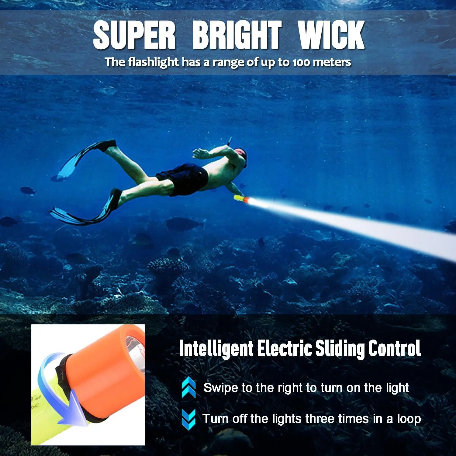 Super Bright LED Diving Flashlight IPX8 Waterproof Underwater Torch for Scuba Diving Snorkeling Caving Outdoor Water Sports