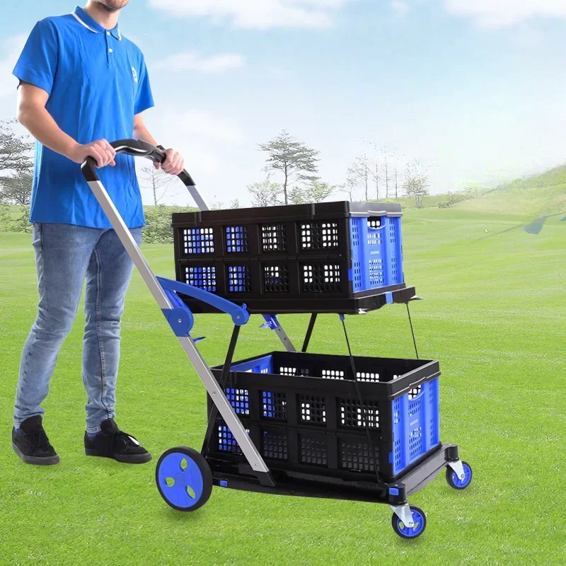 Folding double-decker shopping cart trolley tow truck cat dog pet cart flatbed cart portable trolley