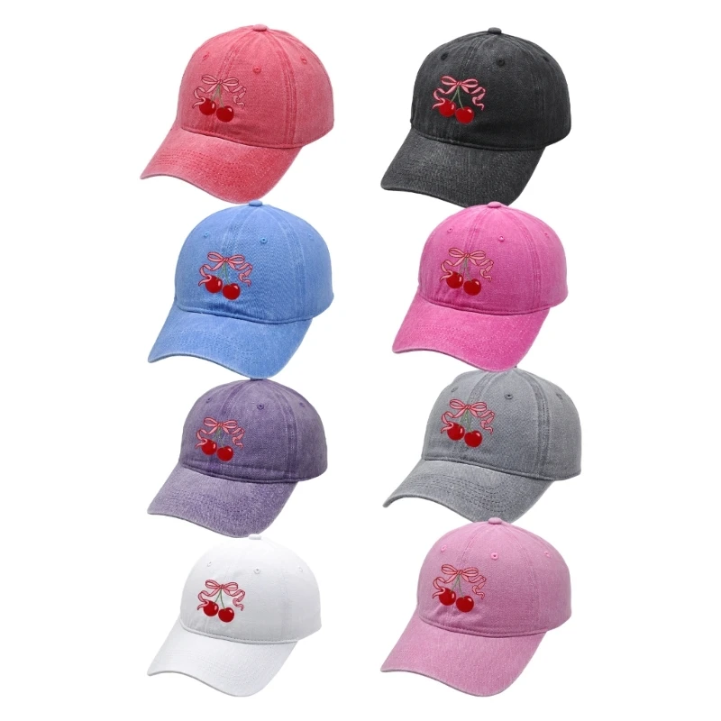 400A Sun Protective Cotton Baseball Hat with Cherry Bowtie Print Women Girl Headwear
