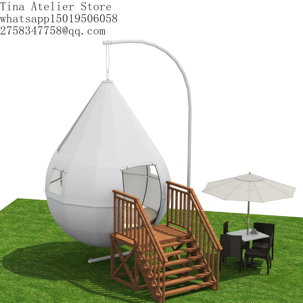 Outdoor Hanging Tent House Teardrop Shape Glamping Tent Handing on Pole for Resort Camping