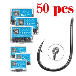 50pcs/ Box Fishing Hooks Set Carbon Steel Single Circle Sea Fishinhook Fly Fishing Jip Barbed Carp Hooks Fishing Accessories