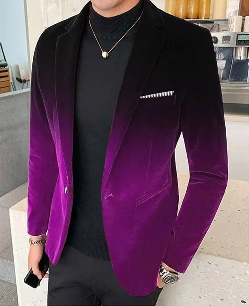 Men\'s Blazer Formal Business Turndown Collar Velvet Blazer Causal Fashion Gradient Single Breasted Blazer Coat Men\'s Clothing