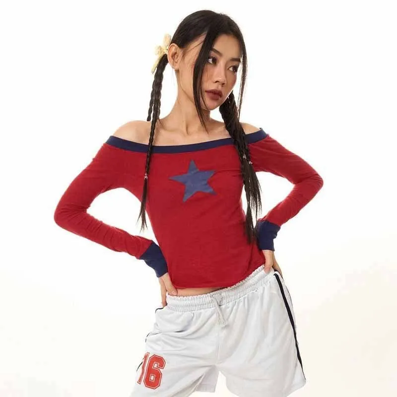 Cseta de Manga Larga dee Q24TP664, Diseño Cruzado con un Solo Hombro, Estampado de s, Sexy, Entallada, Bloques...