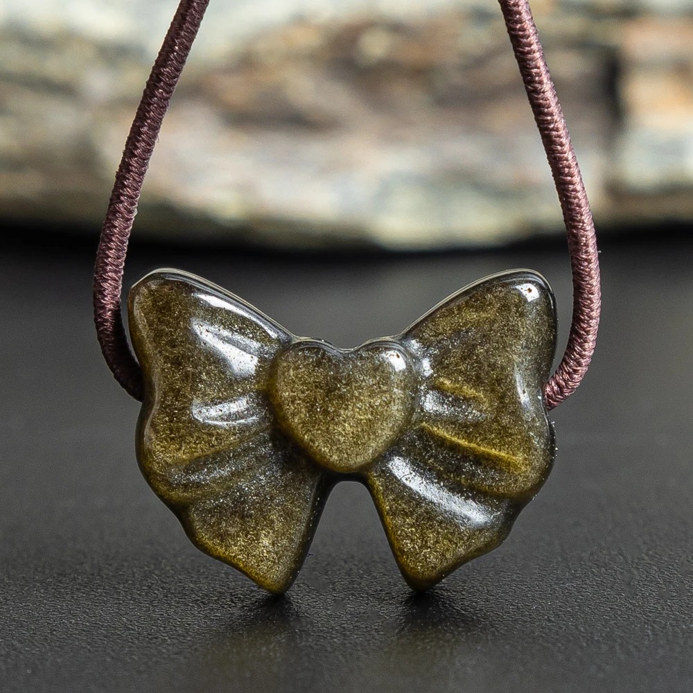 

5Pcs Natural Golden Sheen Obsidian Bowtie Pendant Charm 16x13mm with Hole Protection Stone Charms for DIY Jewelry Bracelet