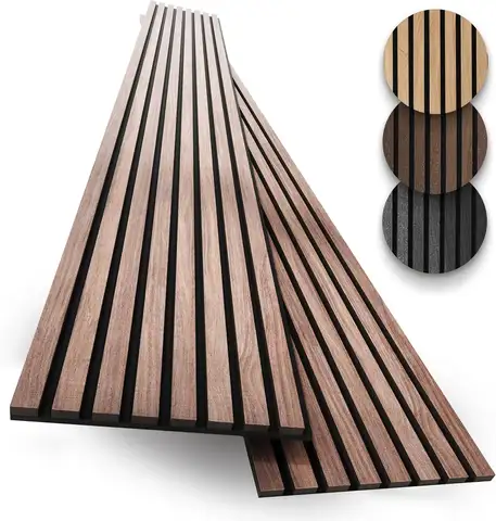 2-Pack Wood Slat Acoustic Panels for Wall Soundproofing and Modern Interior Decor