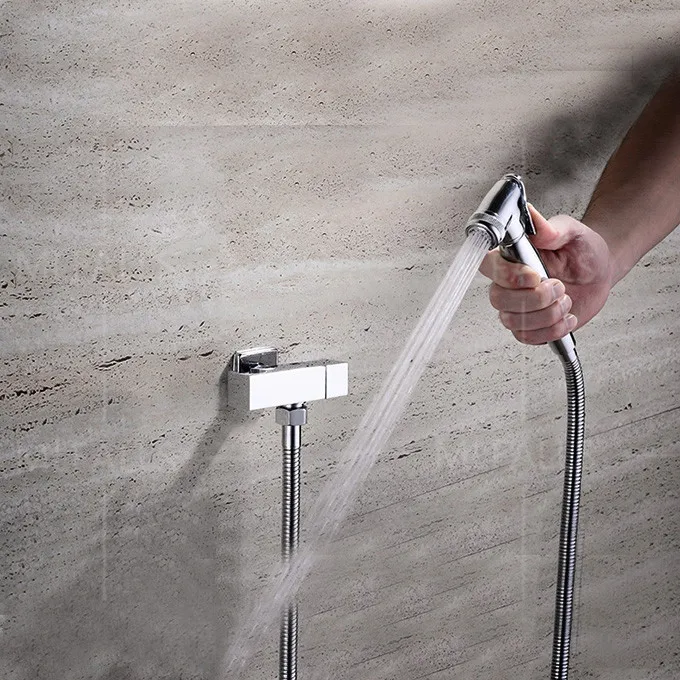 

Toilet Brass Hand Held Bidet Spray Shattaf + Hot & Cold Water Valve Mixer With Holder + Hose Sprayer Jet Tap Douche Kit