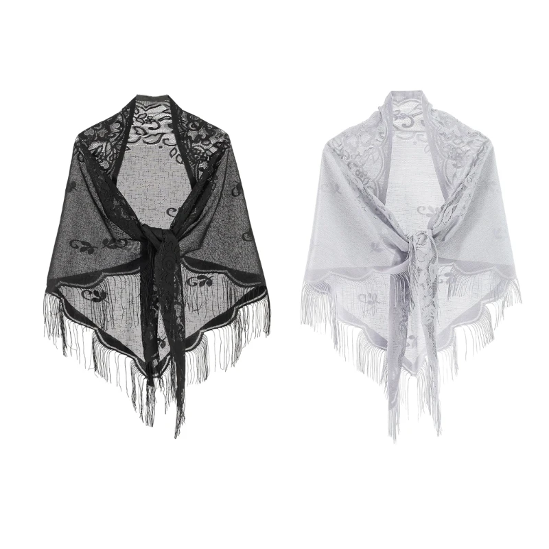 Mantón triangular ligero con borlas Mantón para mujer a prueba