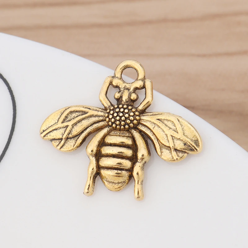 50pcs Antique Gold/Silver Color Bumble Bee Honeybee Insects Charms Pendants Beads For DIY Necklace Jewelry Making Accessories