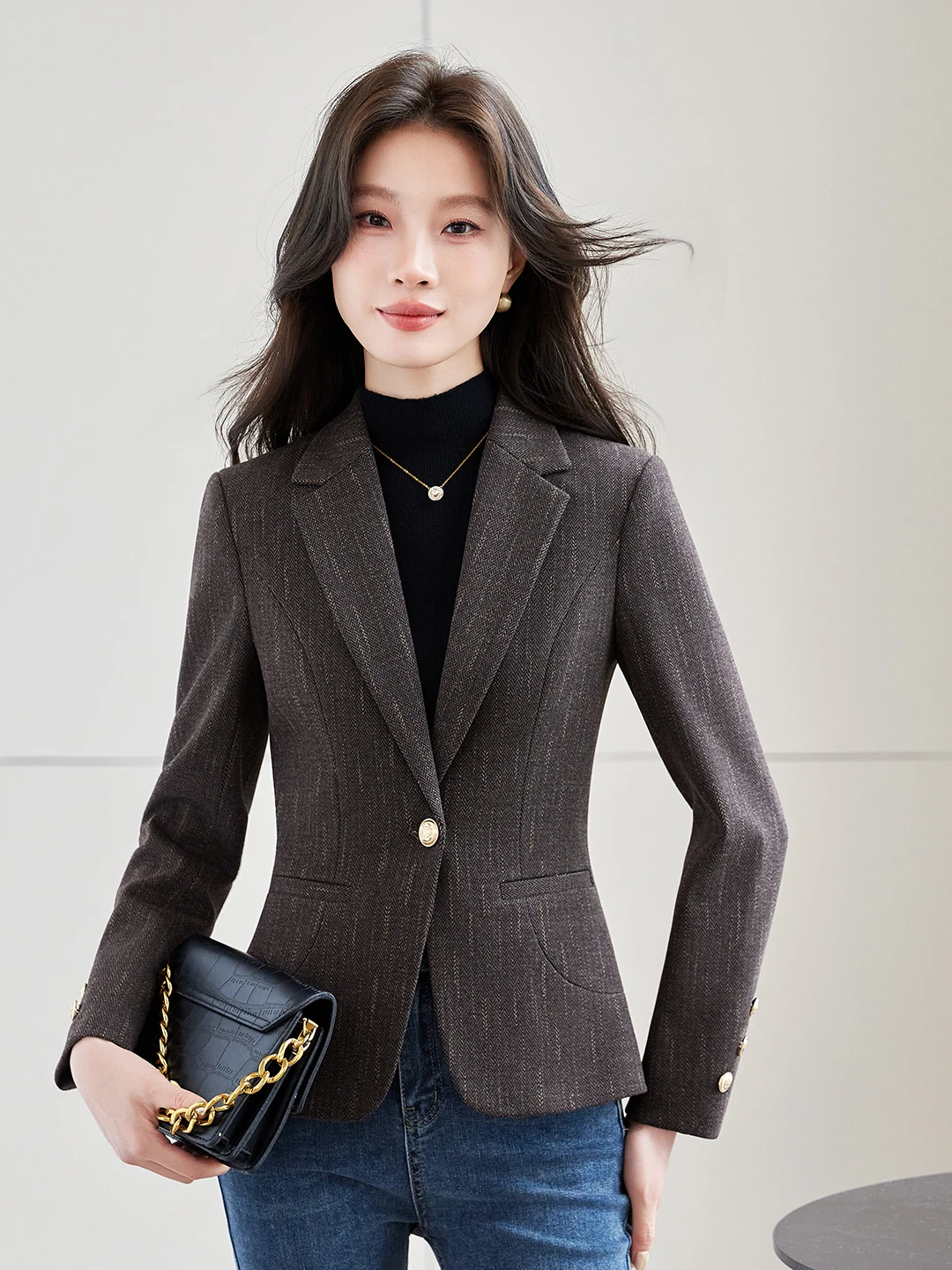 Business Short Woolen Suit Jacket Women's Commute Style Waist-Cinching Outerwear Professional Fashionable Autumn Winter New A...