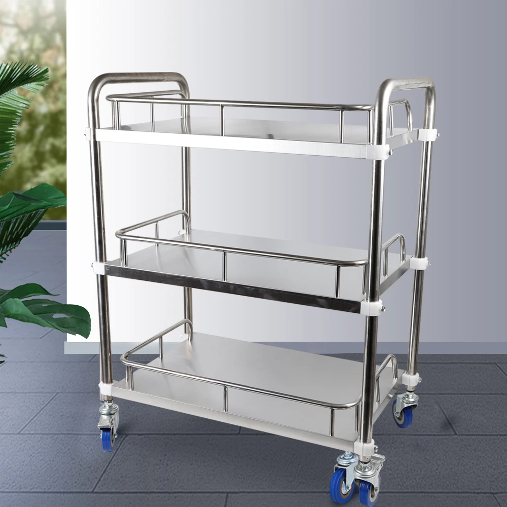 Hospital Stainless Steel Three Layers Serving Medical Dental Lab Cart Trolley