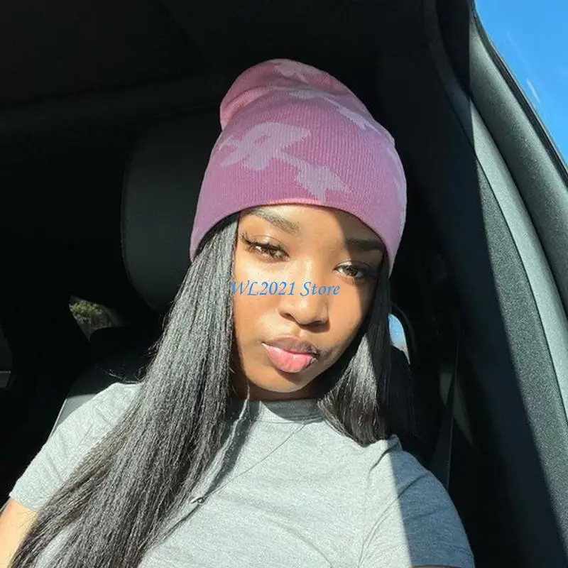 

G5GC Pink Beanie Women Skull Cap Grunge Beanie Knit Beanie Hat Slouchy Beanie Graphic Beanie Y2K Skullies Beanie