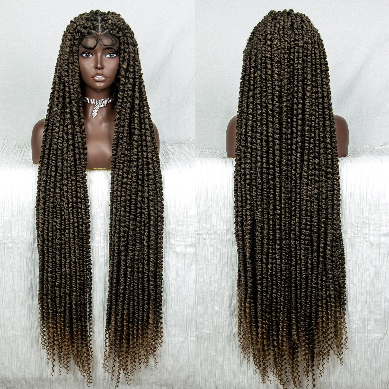 40 Inch Synthetic Full Lace Braided Wigs Knotless Box Braiding Afro American Hair Wig for Women Long Straight Lace Frontal Wig