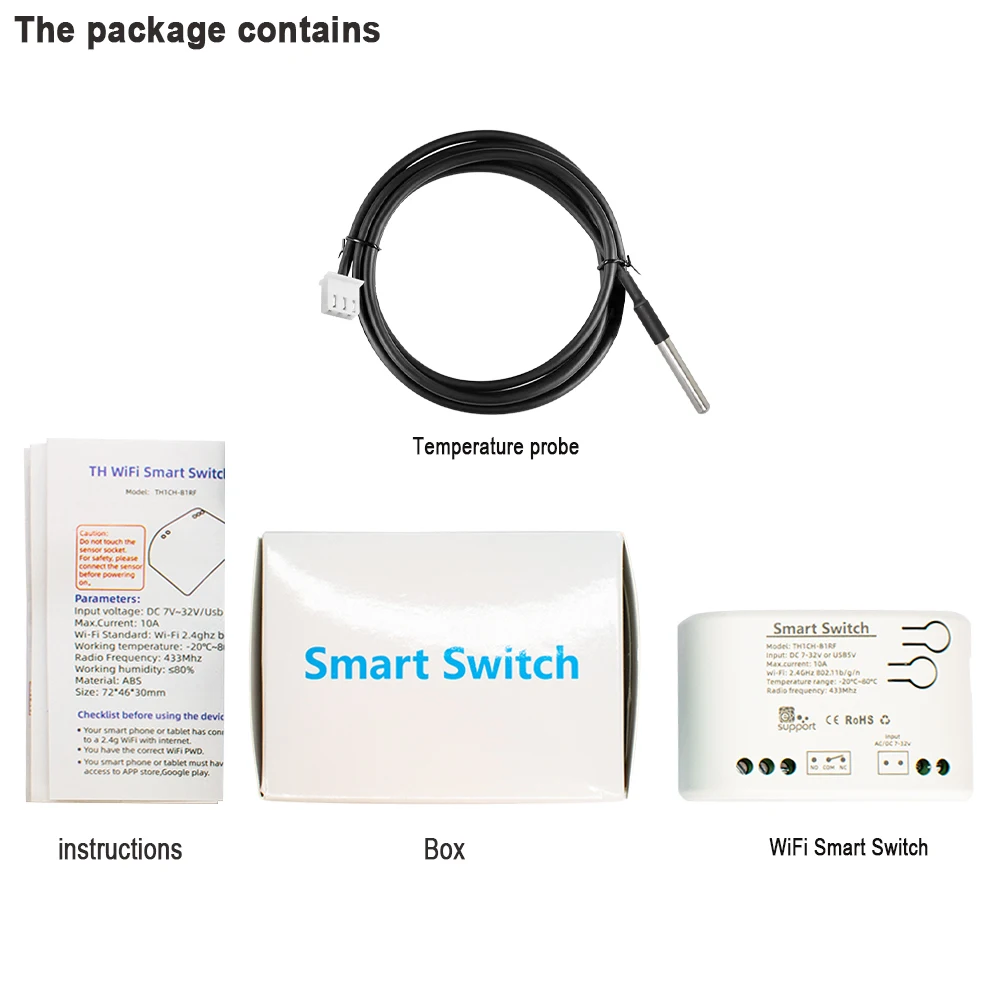 Interruttore di temperatura intelligente WiFi 12V 24V 220V 3000W Termostato di monitoraggio Modulo relè 1CH Funziona con l'APP Ewelink Alexa Google Home